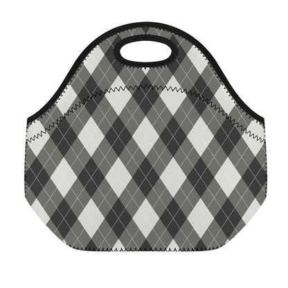 Shadow Grey Argyle Pattern Print Neoprene Lunch Bag