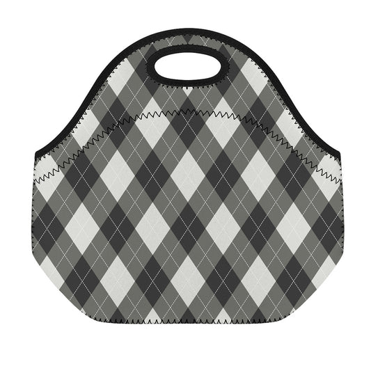Shadow Grey Argyle Pattern Print Neoprene Lunch Bag