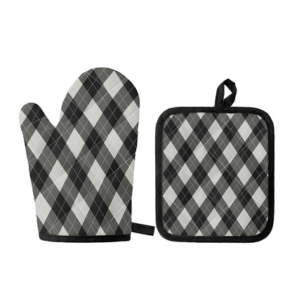 Shadow Grey Argyle Pattern Print Oven Mitt And Pot Holder Set