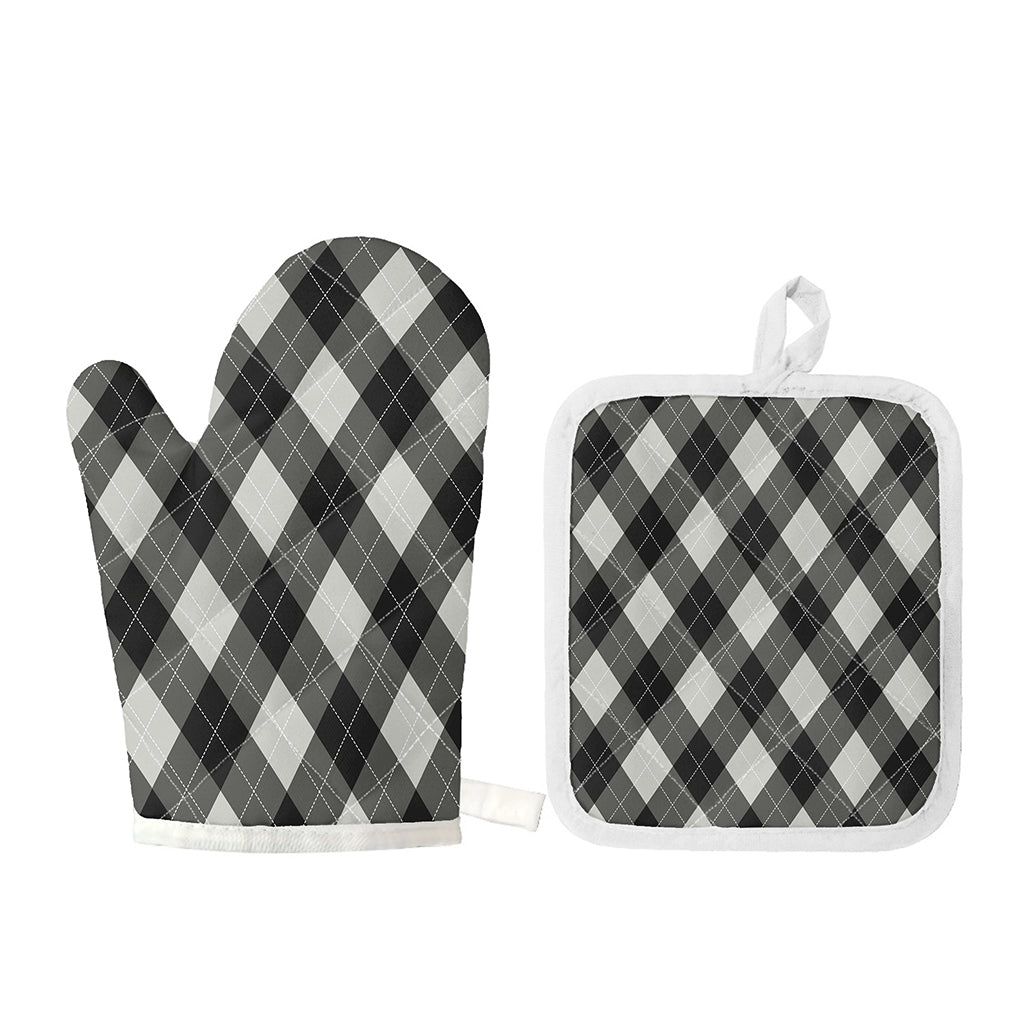 Shadow Grey Argyle Pattern Print Oven Mitt And Pot Holder Set