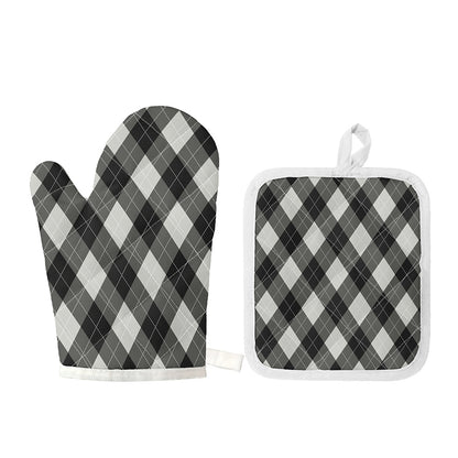 Shadow Grey Argyle Pattern Print Oven Mitt And Pot Holder Set