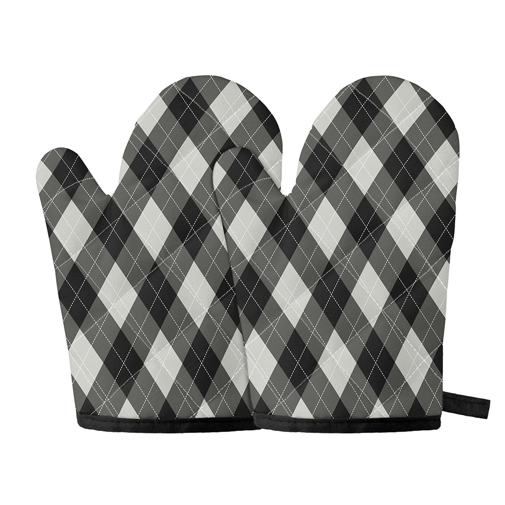 Shadow Grey Argyle Pattern Print Oven Mitts