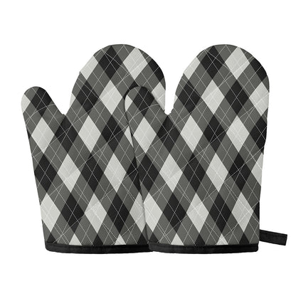 Shadow Grey Argyle Pattern Print Oven Mitts