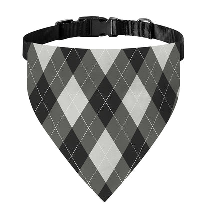 Shadow Grey Argyle Pattern Print Over The Collar Dog Bandana