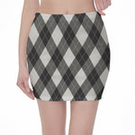 Shadow Grey Argyle Pattern Print Pencil Mini Skirt