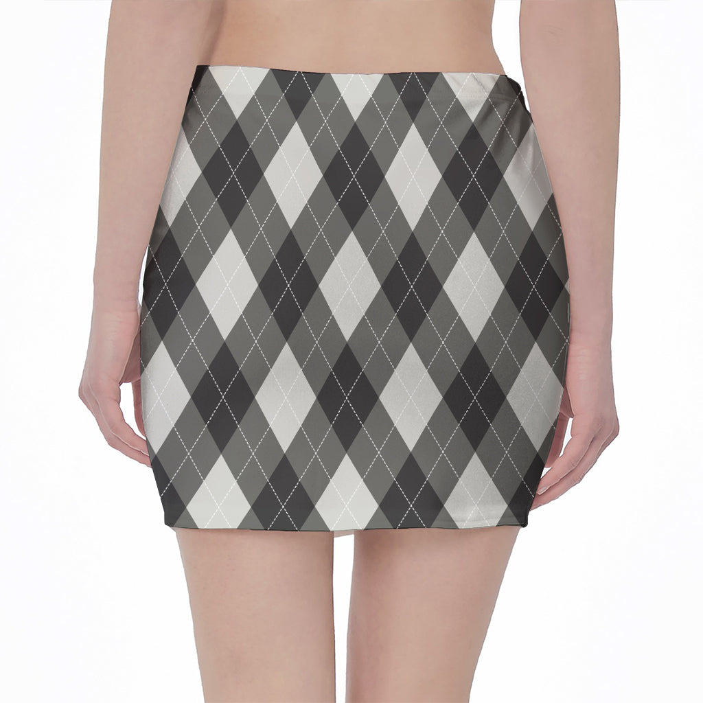 Shadow Grey Argyle Pattern Print Pencil Mini Skirt