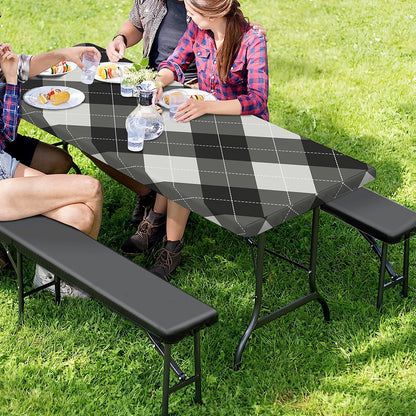 Shadow Grey Argyle Pattern Print Picnic Table Cover
