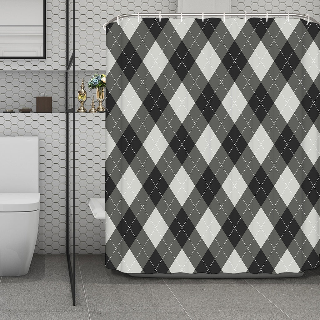 Shadow Grey Argyle Pattern Print Polyester Shower Curtain