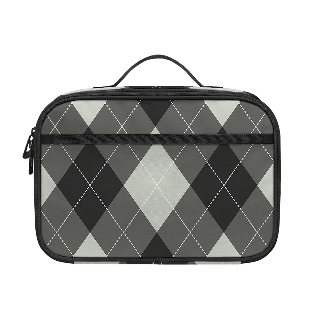 Shadow Grey Argyle Pattern Print Portable Lunch Bag