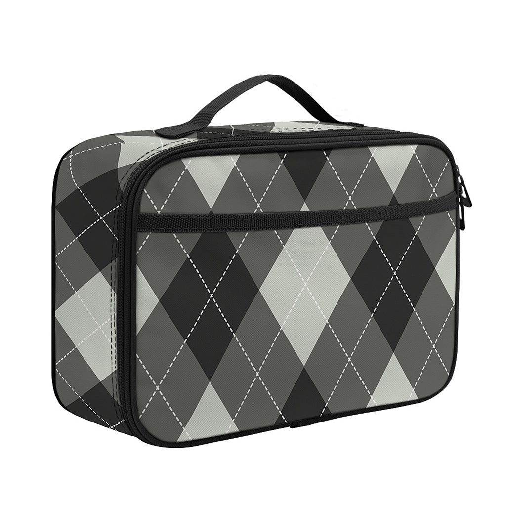 Shadow Grey Argyle Pattern Print Portable Lunch Bag