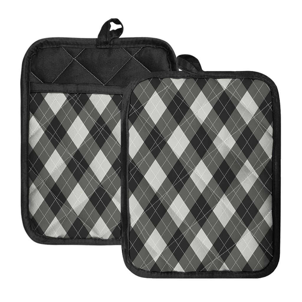 Shadow Grey Argyle Pattern Print Pot Holders With Pocket