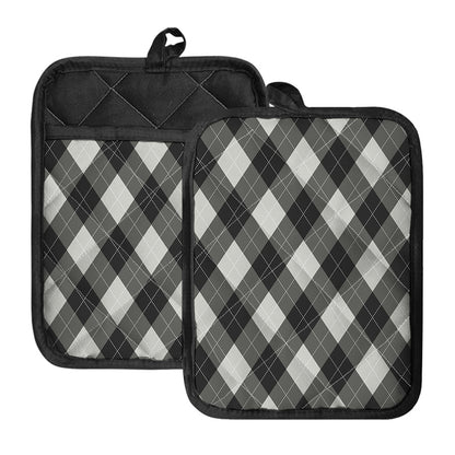 Shadow Grey Argyle Pattern Print Pot Holders With Pocket