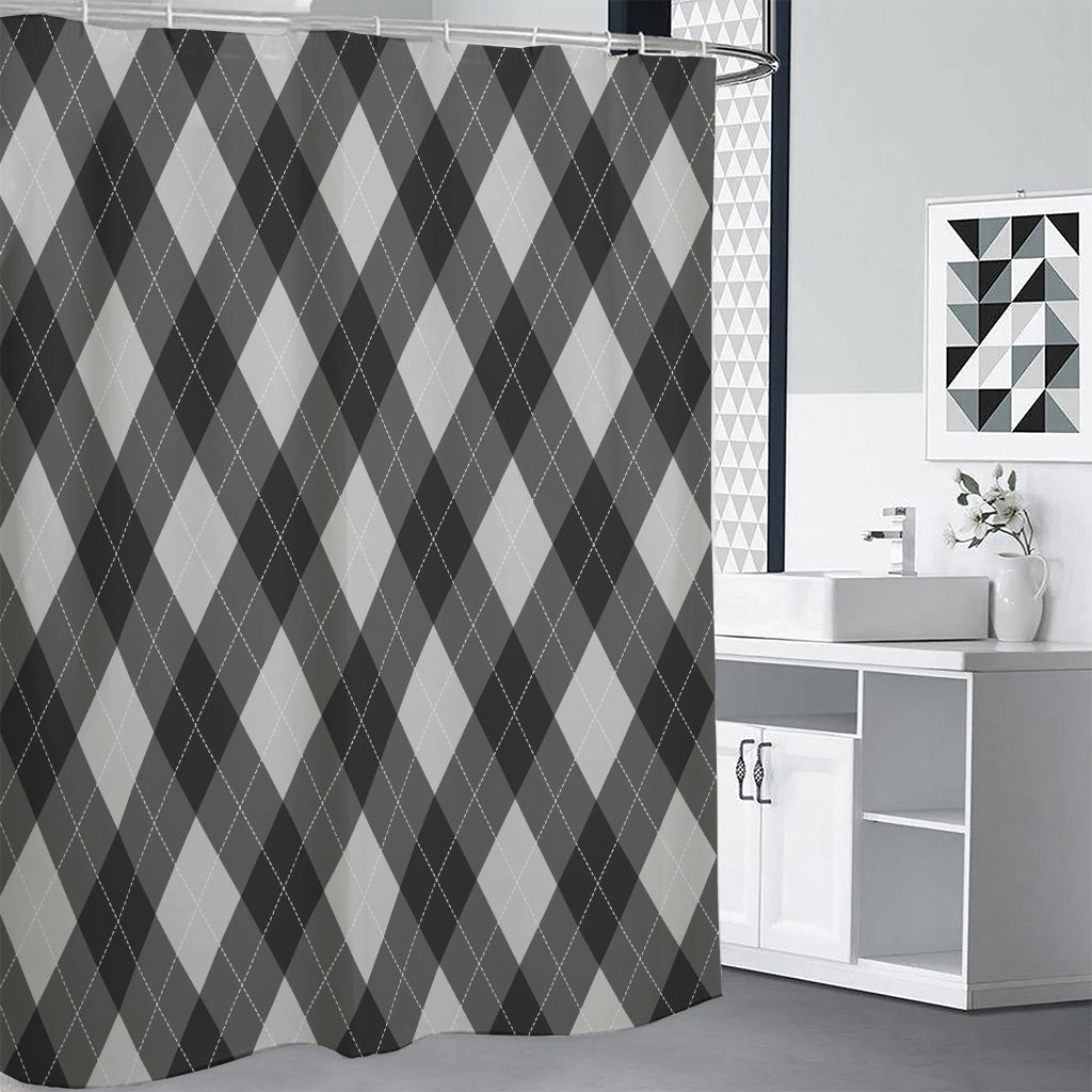 Shadow Grey Argyle Pattern Print Premium Shower Curtain