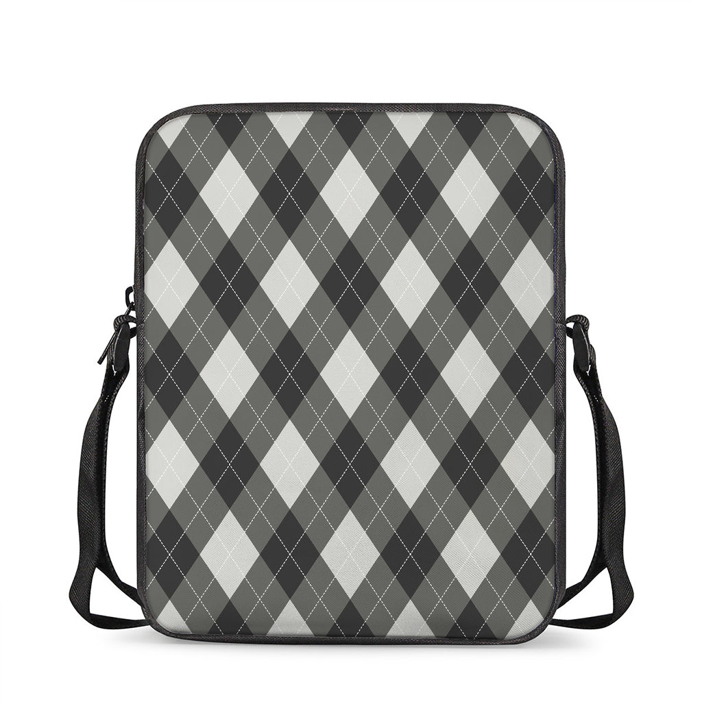 Shadow Grey Argyle Pattern Print Rectangular Crossbody Bag