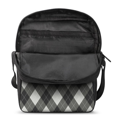 Shadow Grey Argyle Pattern Print Rectangular Crossbody Bag