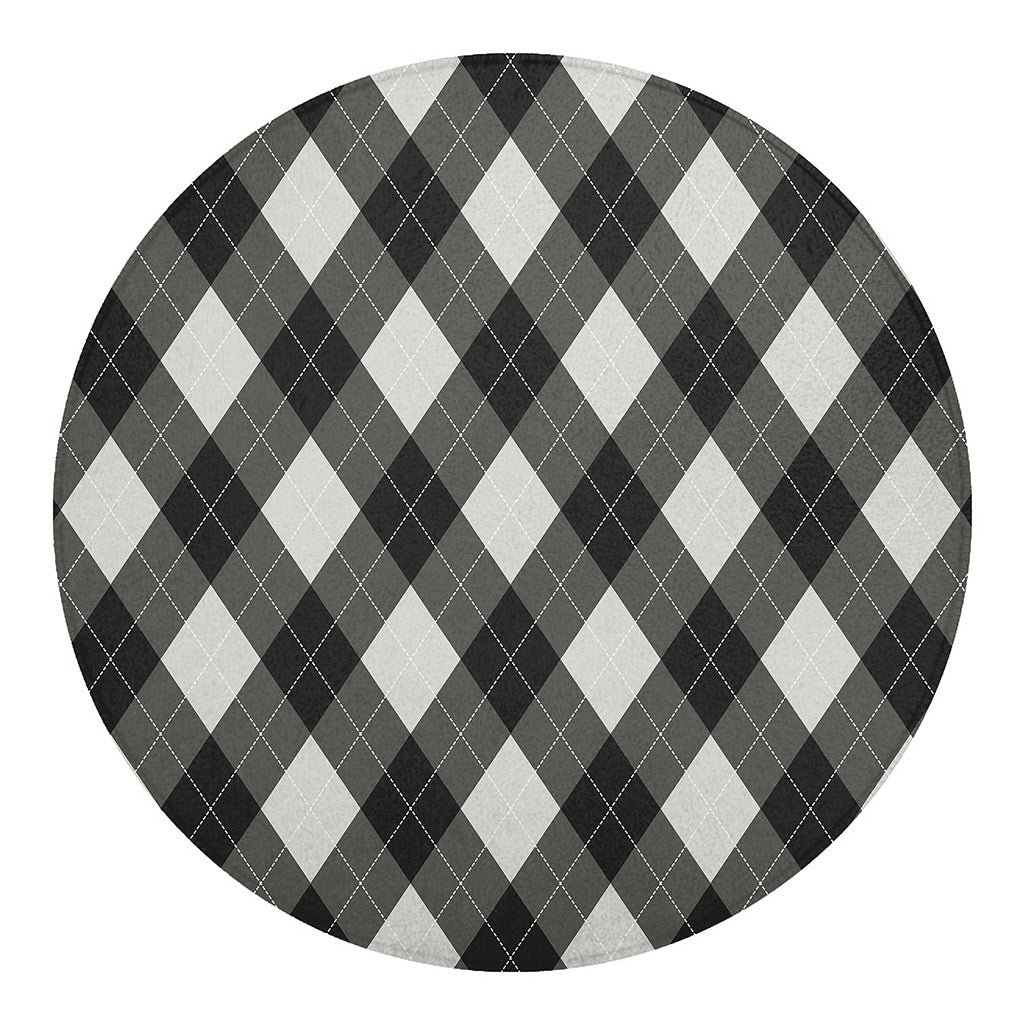 Shadow Grey Argyle Pattern Print Round Blanket