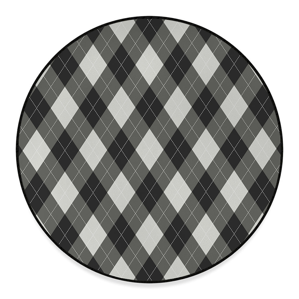 Shadow Grey Argyle Pattern Print Round Floor Mat