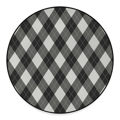 Shadow Grey Argyle Pattern Print Round Floor Mat