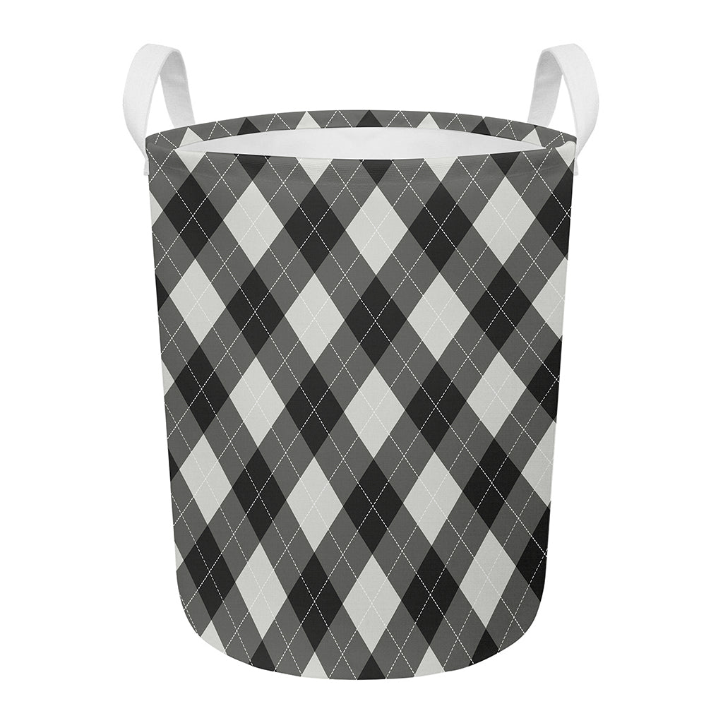 Shadow Grey Argyle Pattern Print Round Laundry Basket