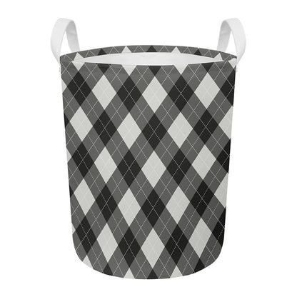 Shadow Grey Argyle Pattern Print Round Laundry Basket