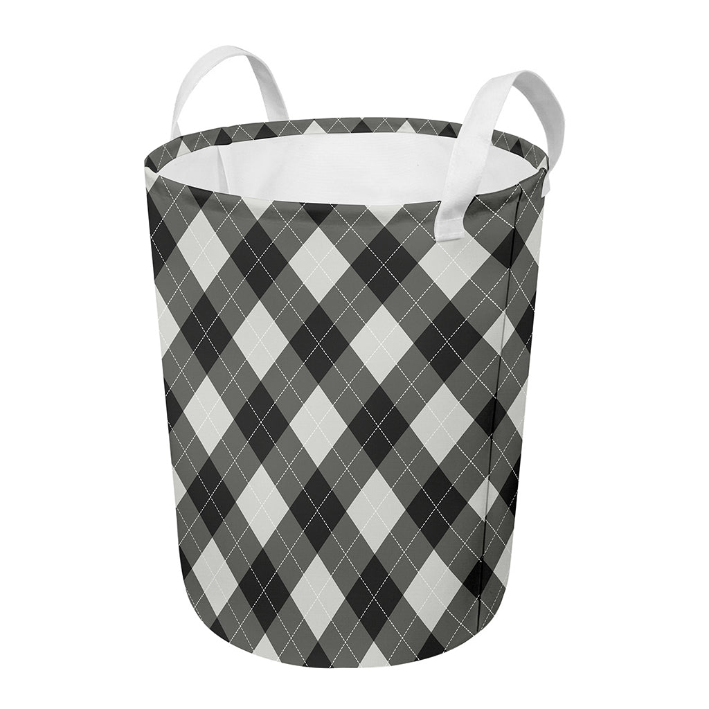 Shadow Grey Argyle Pattern Print Round Laundry Basket