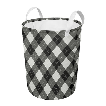 Shadow Grey Argyle Pattern Print Round Laundry Basket