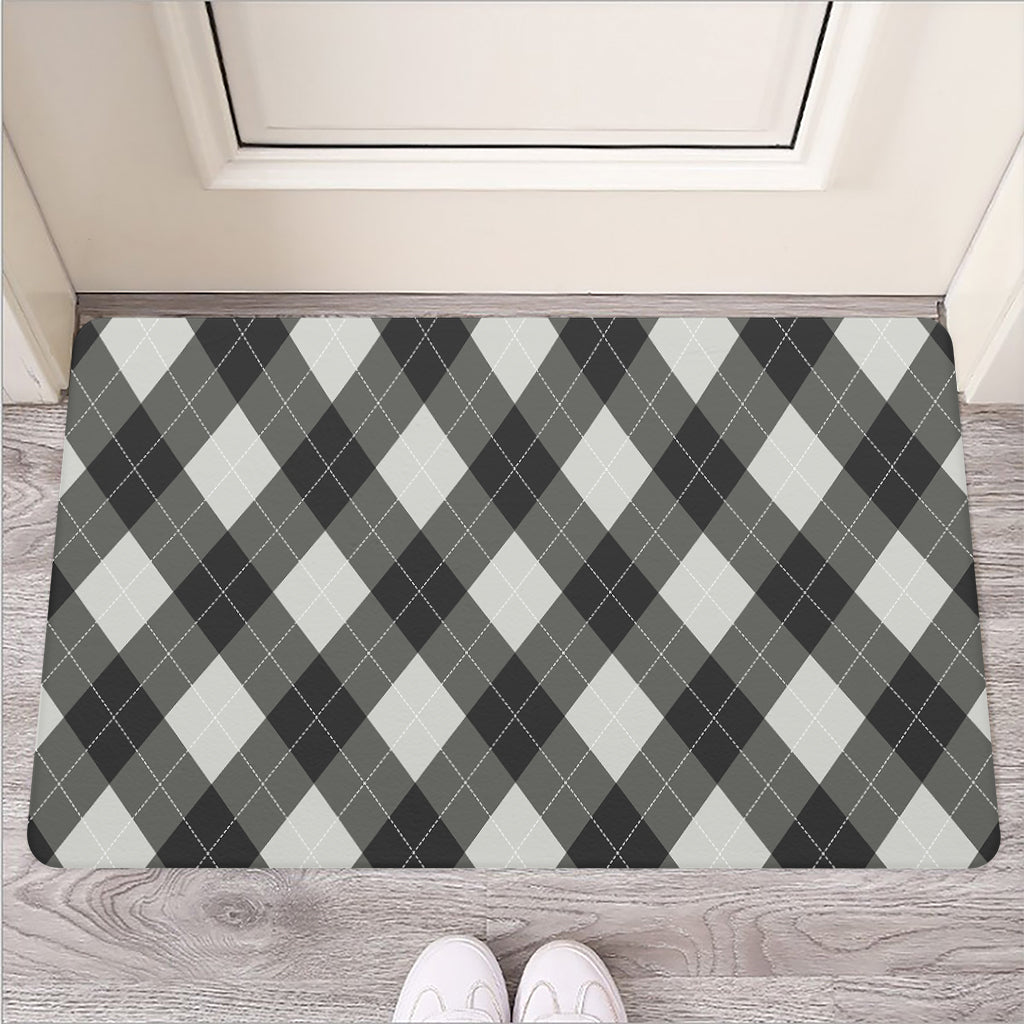 Shadow Grey Argyle Pattern Print Rubber Doormat