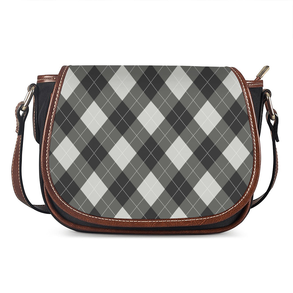 Shadow Grey Argyle Pattern Print Saddle Bag