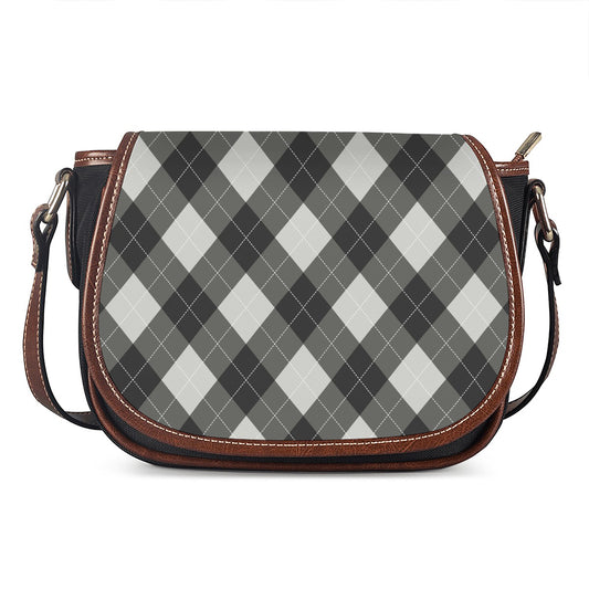Shadow Grey Argyle Pattern Print Saddle Bag