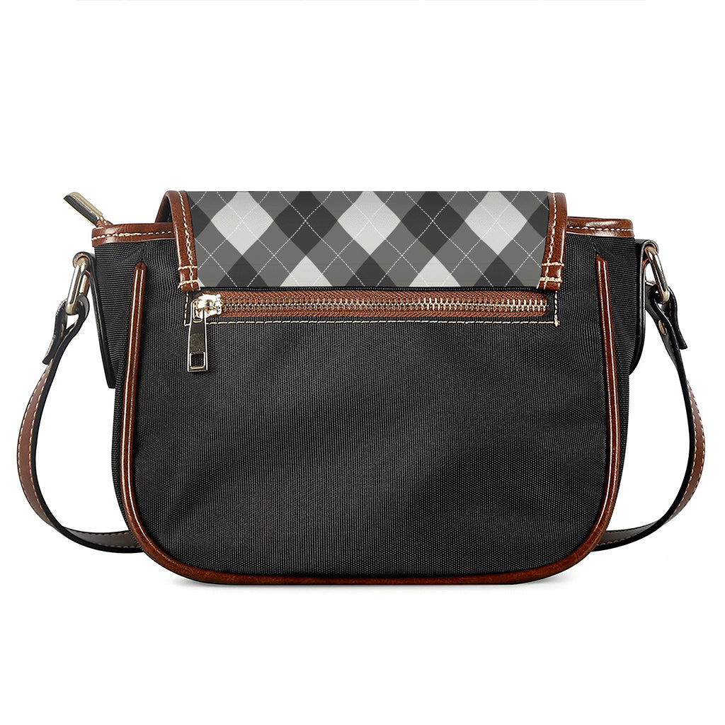 Shadow Grey Argyle Pattern Print Saddle Bag