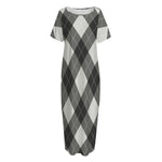 Shadow Grey Argyle Pattern Print Short Sleeve Long Nightdress