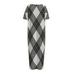 Shadow Grey Argyle Pattern Print Short Sleeve Long Nightdress