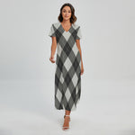 Shadow Grey Argyle Pattern Print Short Sleeve Maxi Dress