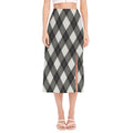 Shadow Grey Argyle Pattern Print Side Slit Midi Skirt