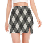 Shadow Grey Argyle Pattern Print Side Slit Mini Skirt