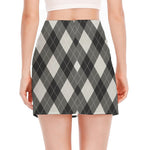 Shadow Grey Argyle Pattern Print Side Slit Mini Skirt
