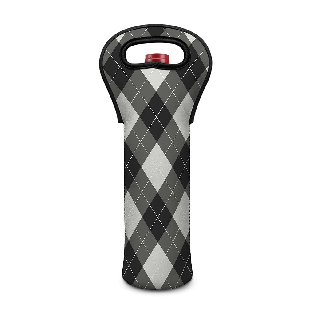 Shadow Grey Argyle Pattern Print Single Neoprene Wine Tote