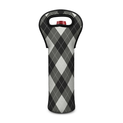 Shadow Grey Argyle Pattern Print Single Neoprene Wine Tote