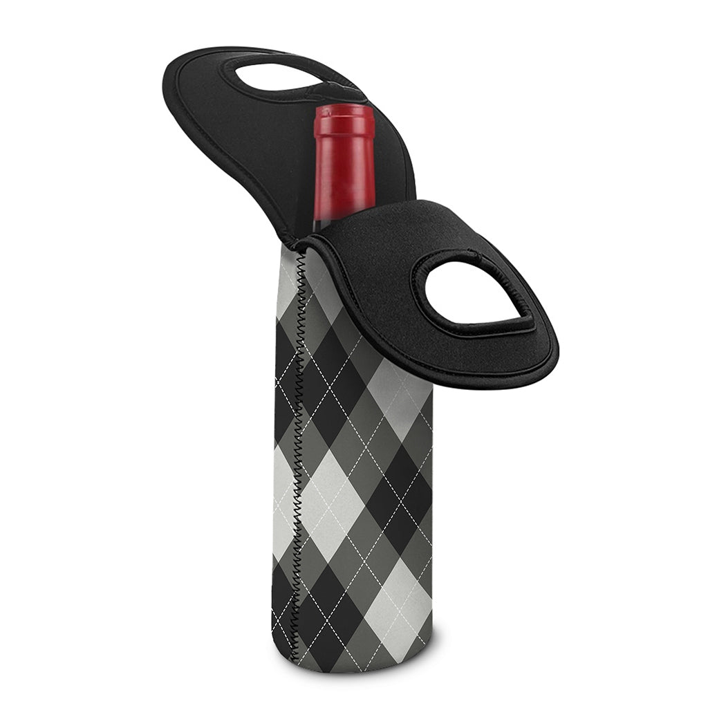 Shadow Grey Argyle Pattern Print Single Neoprene Wine Tote