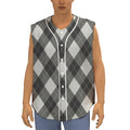 Shadow Grey Argyle Pattern Print Sleeveless Baseball Jersey