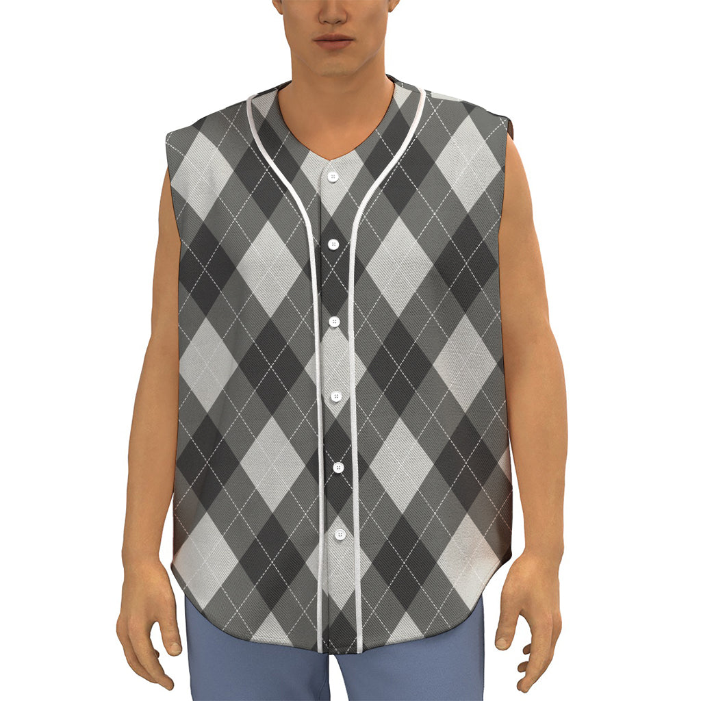 Shadow Grey Argyle Pattern Print Sleeveless Baseball Jersey