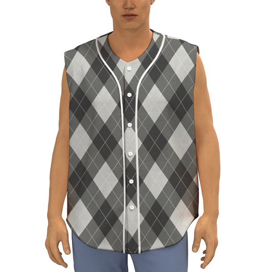 Shadow Grey Argyle Pattern Print Sleeveless Baseball Jersey
