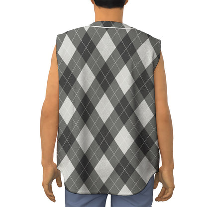 Shadow Grey Argyle Pattern Print Sleeveless Baseball Jersey