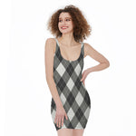 Shadow Grey Argyle Pattern Print Sleeveless Bodycon Dress