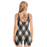Shadow Grey Argyle Pattern Print Sleeveless One Piece Swimsuit