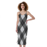 Shadow Grey Argyle Pattern Print Slim Fit Midi Cami Dress