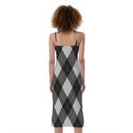 Shadow Grey Argyle Pattern Print Slim Fit Midi Cami Dress