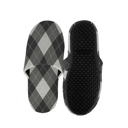 Shadow Grey Argyle Pattern Print Slippers