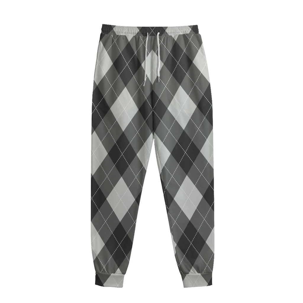 Shadow Grey Argyle Pattern Print Sweatpants
