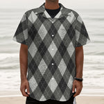 Shadow Grey Argyle Pattern Print Textured Short Sleeve Shirt